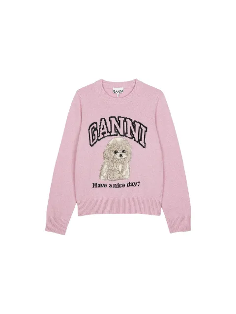 가니 여성 그래픽 울 믹스 푸들 크루넥 니트 초크핑크 K2499-868