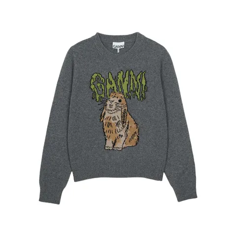 가니 여성 그래픽 울 믹스 버니 크루넥 니트 프로스트 그레이 K2502-523 +할인쿠폰