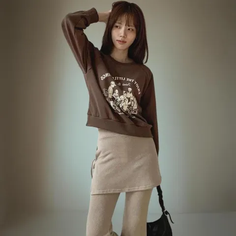 |KHT9C68|여성 면혼합 프린트 절개 나그랑 긴팔 티셔츠