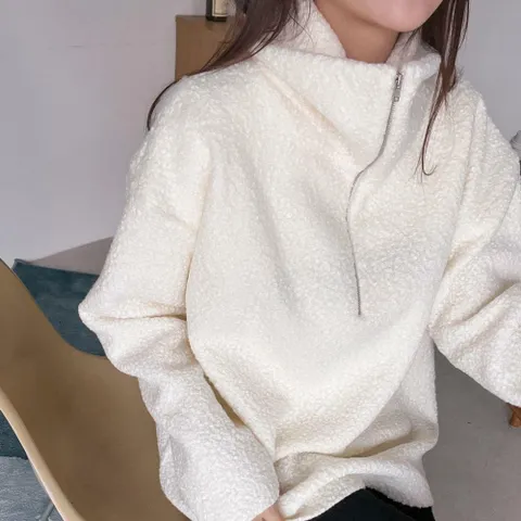 여자 박시핏 바람막이 폴라넥 시어링 방한긴팔 티셔츠