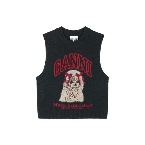 가니 여성 그래픽 울 베스트 니트 블랙 샌드 A1070044-052 +할인쿠폰