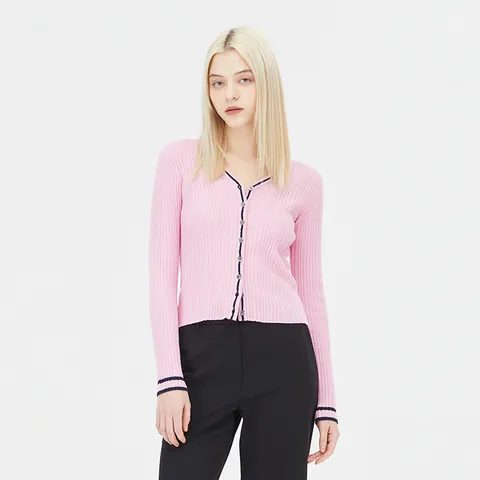 [우수고객전용] [시슬리] 투톤 배색 슬림 니트 가디건_SAKC09411PK +할인쿠폰