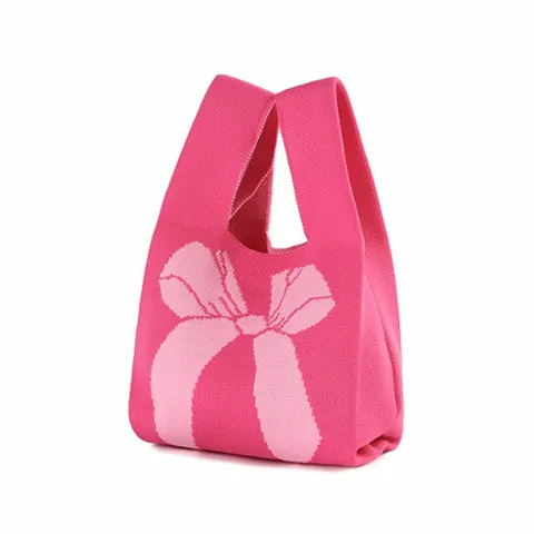 여성 데일리 작은 니트 손목 봉지백 손가방 핑크 가방