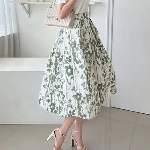 [애슬릿] 여름 맞주름 린넨 혼방 밴딩 롱 미디 스커트 +할인쿠폰