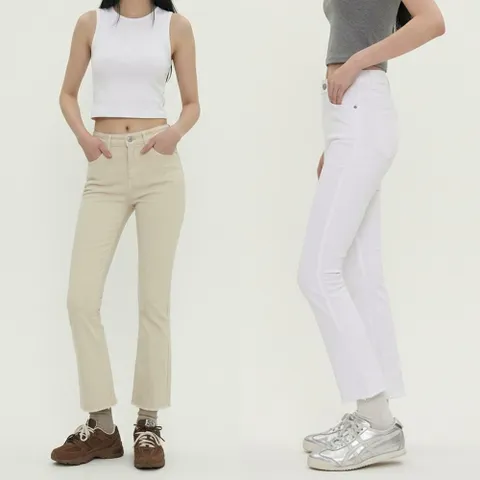 여자 봄 여름 데일리 스판 세미 부츠컷 크롭 바지
