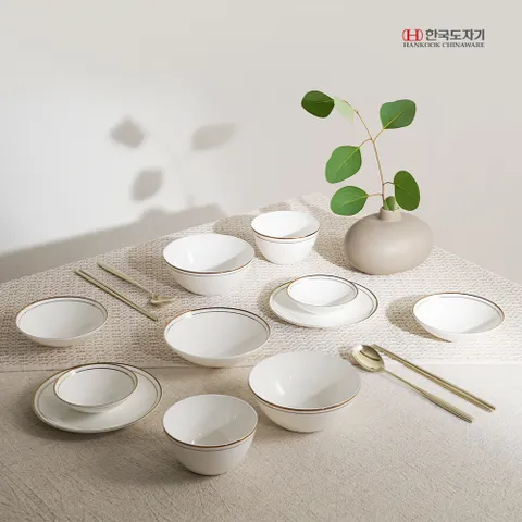 한국도자기 네오골드 2인 홈세트 15p 부부수저 포함 본차이나 식기 그릇