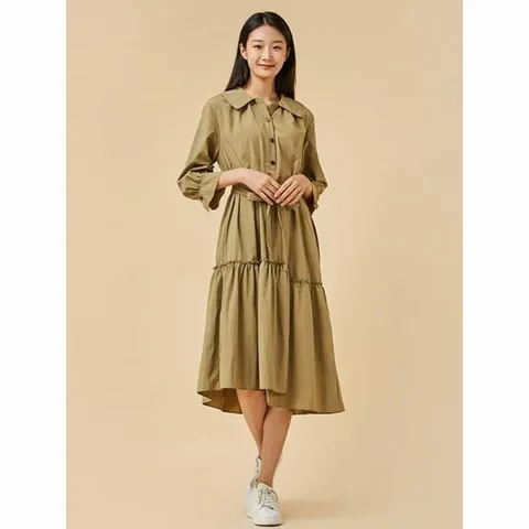 [하프클럽/자주]브라운 여 반오픈 카라 원피스 J132301003