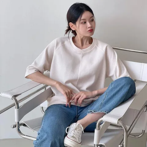 |KST9274|여자 비비드 반소매 라운드넥 나그랑 티셔츠