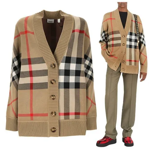 버버리 체크 테크니컬 자카드 울 가디건 8039153