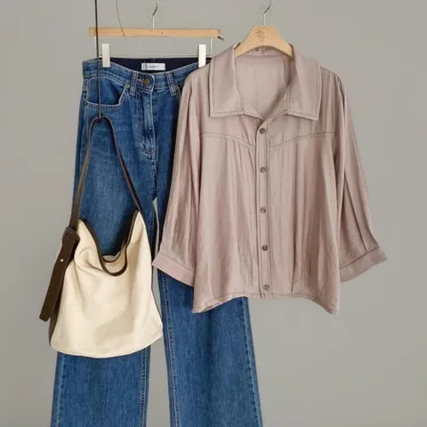 |CDH3F6C|여성용 루즈핏 레이온 나일론 셔츠 절개 디자인 바스락 소리