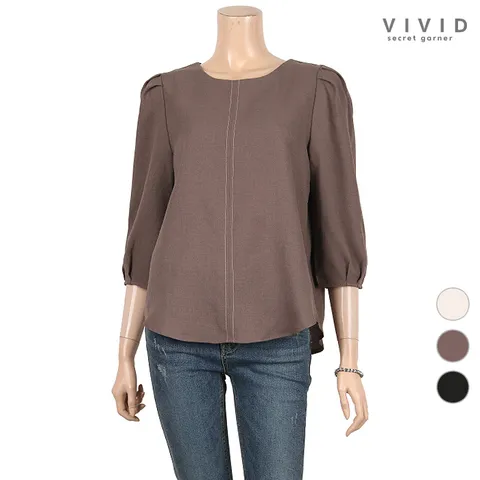 [VIVID SG]  라운드넥 센터라인 블라우스 VS134012