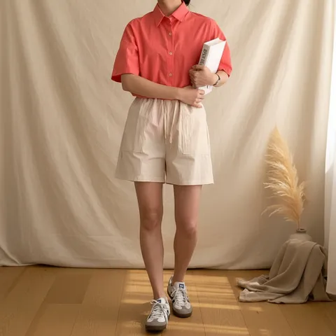 여성 카라 민무늬 플랩 베이직 셔츠 스탠다드 디자인