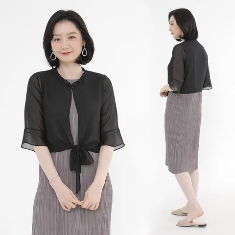 [애비뉴투지] 쉬폰 리본 반팔 볼레로 가디건