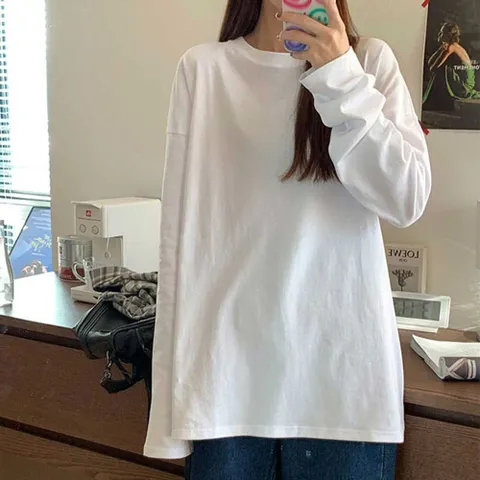 티셔츠 여자 데일리 기본 무지 라운드넥 긴팔 코디
