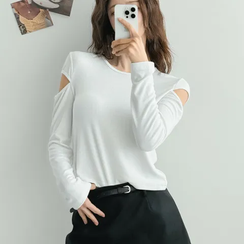 여자 팔트임 긴팔 세미크롭 스판 무채색 여름 티셔츠