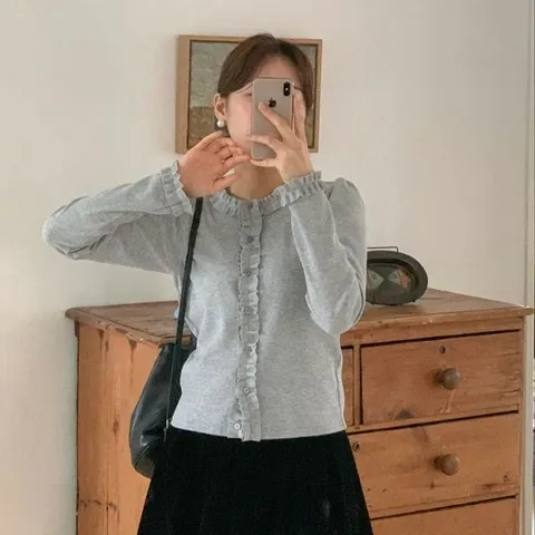 [하프클럽/다잇템]여자 버튼 SS 나들이 귀여운 프릴장식 가디건