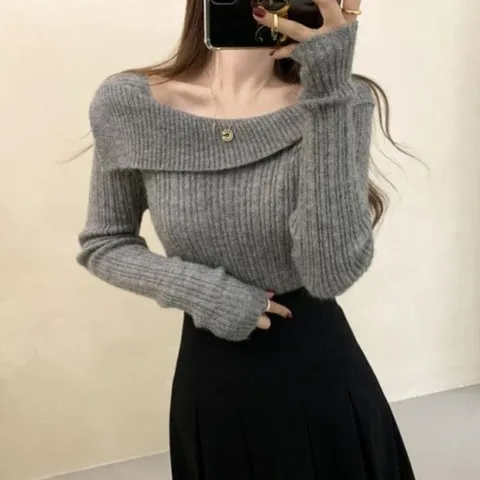 [하프클럽/다잇템]여자 숄더 쇄골 FW 여성스러운 골지 니트