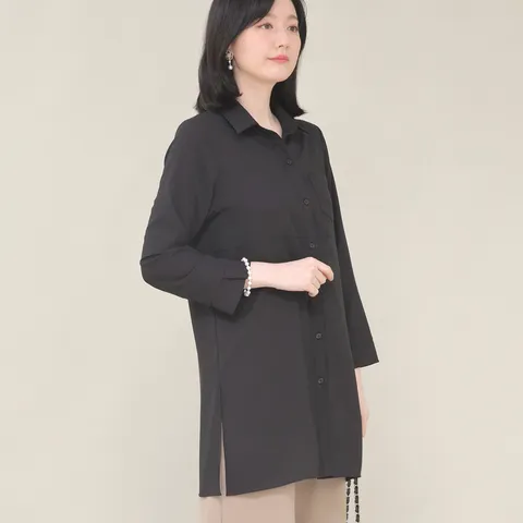 애비뉴투지 엄마옷 출근룩 셔츠 카라 단추 포켓 여성 봄 가을 긴팔 롱 정장 남방 블라우스 B04441 +할인쿠폰