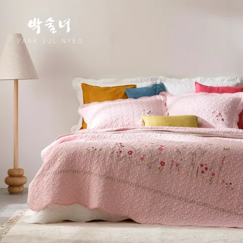 [ 박술녀 한복 시그니처 디자인 그대로][Q/퀸] 박술녀 순면광목 워싱 침구세트 : 작품명 화담(워싱이불+워싱패드+워싱베개커버)