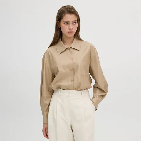 [올리브데올리브] 페이크 레더 볼륨 소매 셔츠 OL4WBA240 +할인쿠폰