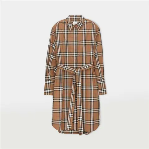 버버리 IVERY 체크 벨티드 여성 셔츠 원피스 80843091