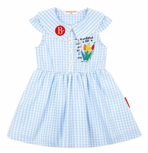 [현대백화점] 베베드피노_BP52OP277_튤립 베이비 깅엄 체크 카라 원피스 