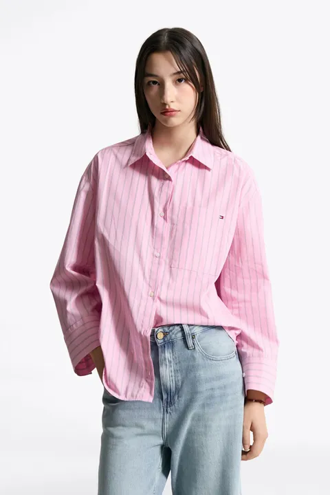 [현대백화점] (비밀상점)[타미힐피거여성] T22F6WSH031WT2 캐주얼 스트라이프 포플린 이지 셔츠 +할인쿠폰
