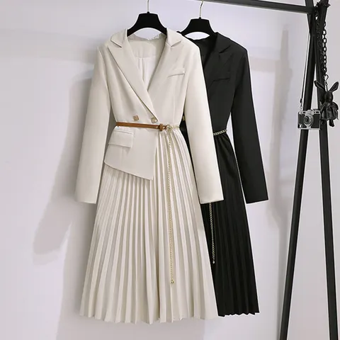 [무드무드] 르메로 자켓 플리츠 원피스 (벨트set)