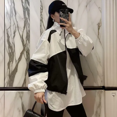 여성 얇은 바람막이 크롭 루즈핏 집업