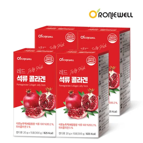 [로니웰]레드 석류 콜라겐 젤리 스틱 20g 15포 x 4개 +할인쿠폰
