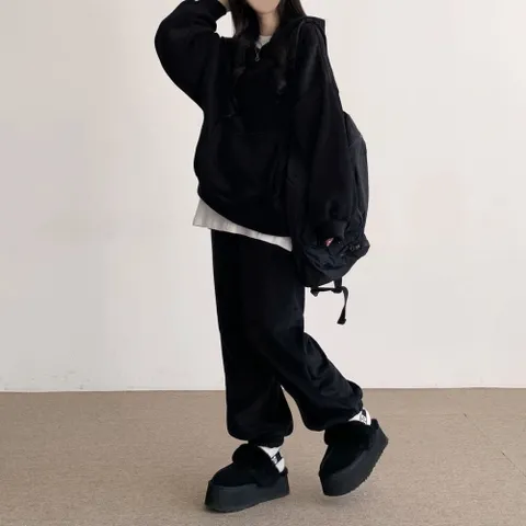 여자 소프트 후드 티셔츠 조거 바지 세트 DMESW-SET-STS14299363