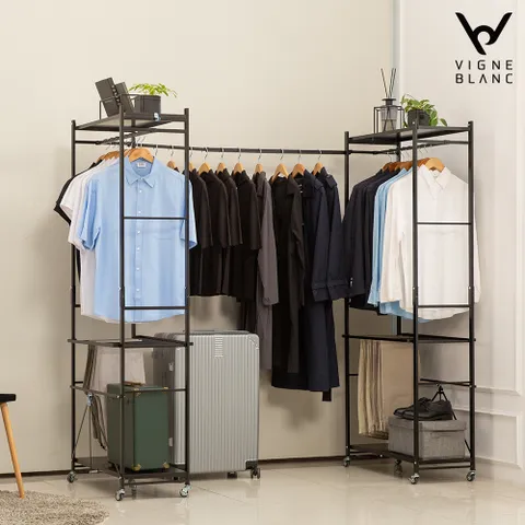 [ 오직 1 1세트에 확장형 행거봉 2개 포함][빈블랑] 올뉴 폴딩드레스룸 확장형 1+1세트(블랙) +무이자10개월