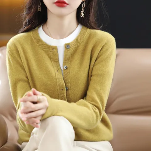 가디건 카디건 CD 여성 간절기 도톰 베이직 라운드 머스타드 봄