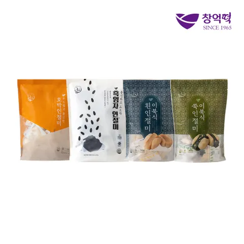 [광주맛집 창억떡] 인절미 4종세트 (호박+흑임자+이북식 흰인절미+쑥인절미 / 총 4봉 44개)