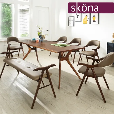 [스코나]브루넨 에쉬원목 2000 6인 식탁세트(벤치형)