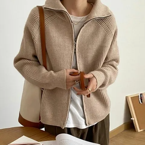 [하프클럽/에이시크]투웨이 카라 베이직 니트 집업 C24CJP668