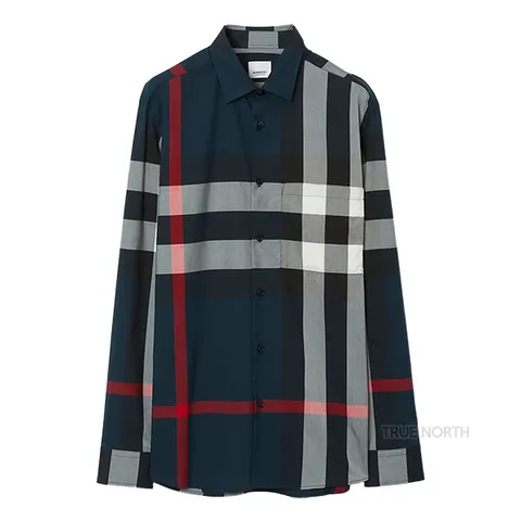 [버버리] 25SS 남성 8073216 체크 패턴 코튼 셔츠 네이비 +할인쿠폰