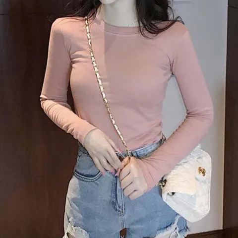 |CCTA7D2|여성 기본 라운드넥 긴팔 티셔츠 심플 베이직