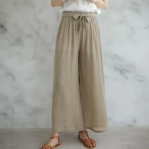여자 리본보우 고무줄 소프트핏 통 썸머와이드 바지