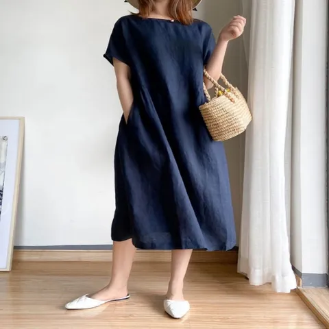 원피스 OPS 여성 편한 시원한 면 철 여자 반팔 롱 치마 여름