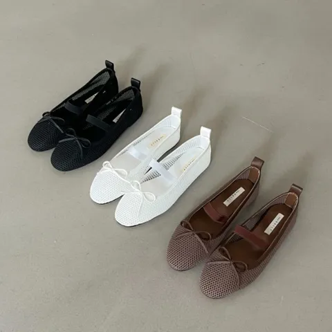 여자 고무줄 키치룩 매쉬 리본 스트랩 망사 플랫슈즈 +할인쿠폰