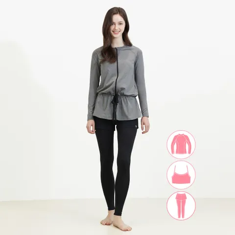 베이직엘르 여성인 루즈핏 롱 집업 빅사이즈 래쉬가드 세트 BEL-S218G