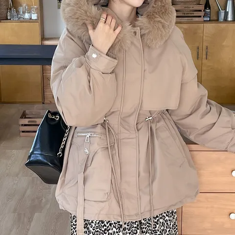 여자 하프 털후드 스트링 퍼트리밍 포켓 점퍼 후디_X +할인쿠폰