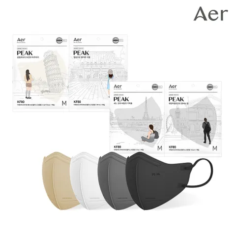 [아에르 공식] KF80 피크 라이트핏 마스크 25개입 (XS S M L) 14종 택 1