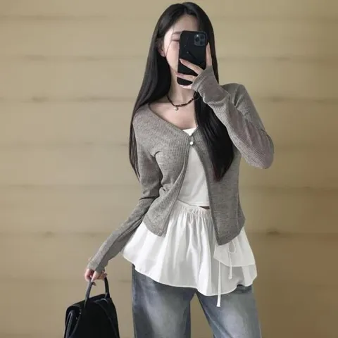 아트박스/신상오픈런 여성용 브이넥 슬림핏 골지 가디건 단추 디자인 +할인쿠폰