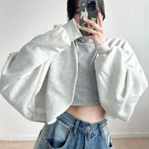 [하프클럽/옷자락]여자 기모볼레로 크롭 박시 퍼프 겨울 가을 숏 가디건