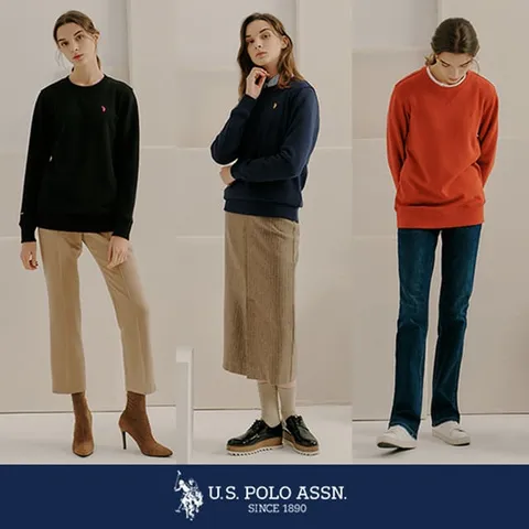 [U.S. POLO ASSN.] USPA 여성 화이트라벨 코튼 블랜디드 밍크보아 맨투맨