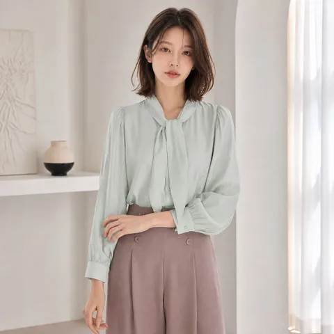 [커스텀에이블] 롱 타이넥 셔링 블라우스_T2608BL136C +할인쿠폰