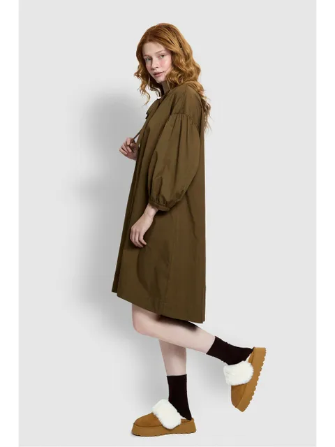 [JAJU/자주] 여 루즈핏 소매 셔링 원피스_올리브