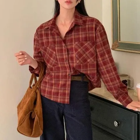 아트박스/신상오픈런 여성용 체크 패턴 크롭 레이온 투포켓 디자인 +할인쿠폰